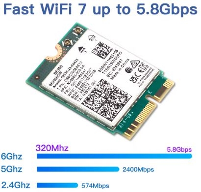 Intel ® Wi-Fi 7 BE200 NGW Module M.2 A / E key, 802.11be Tri band WiFi + BT 5.4 module - Obrázek 3