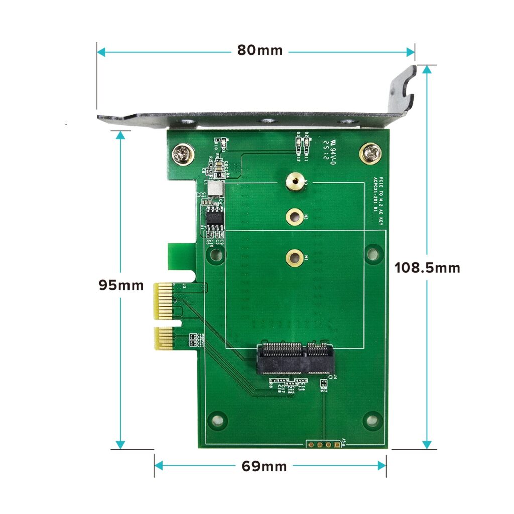 524WiFi Linux PC PCIe adapter card for M.2 A-E key WiFi 6/7 Mediatek modules, ACPX1-201,  high performance