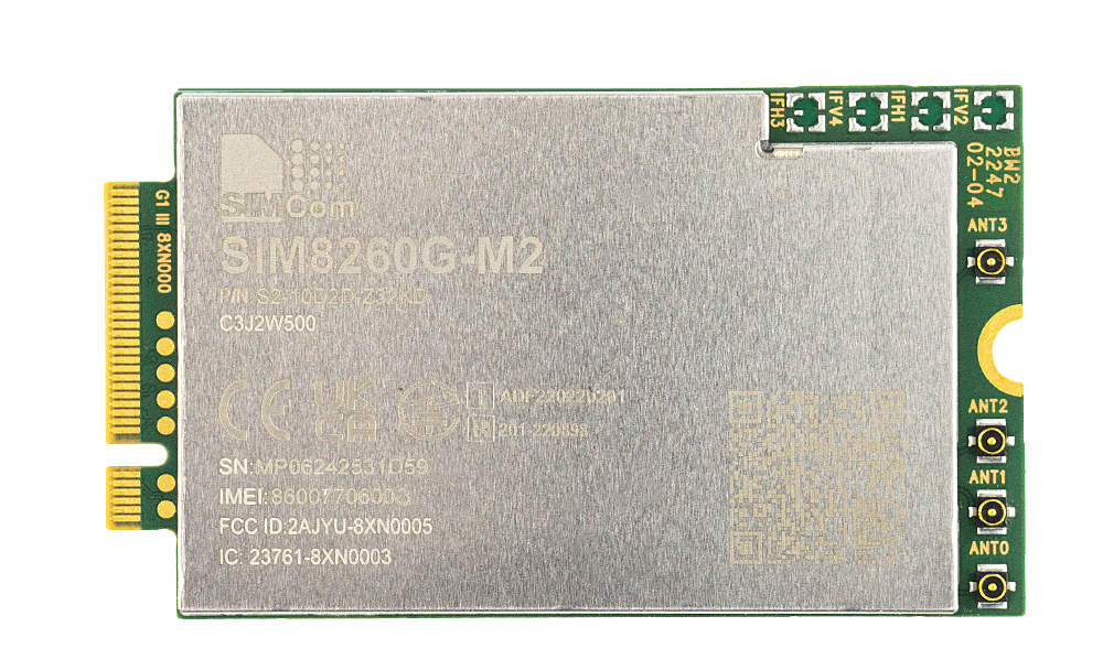 SIMCOM SIM8260G-M2 Sub 6G Multi-Band 5G NR/LTE-FDD/LTE-TDD/HSPA+ module which supports R16 5G NSA/SA.