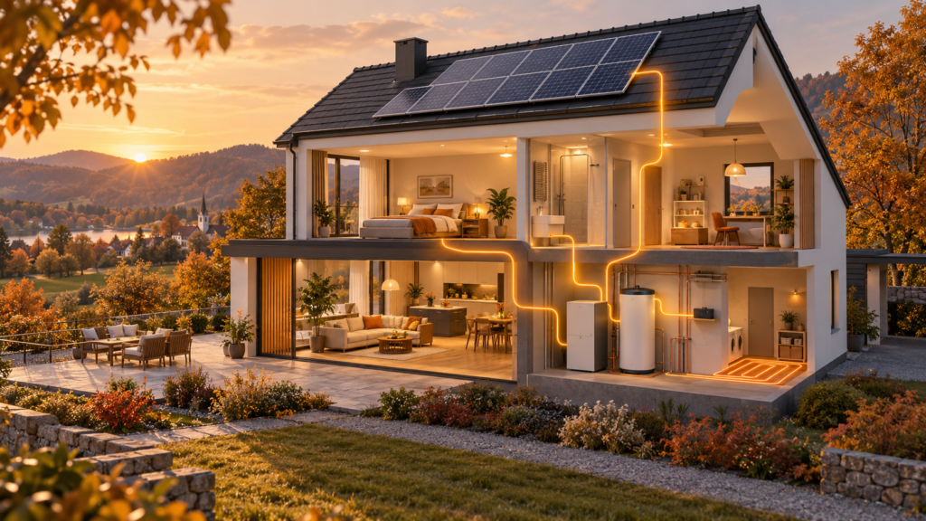 AI-generated illustration of a concept for coordinated home energy management.