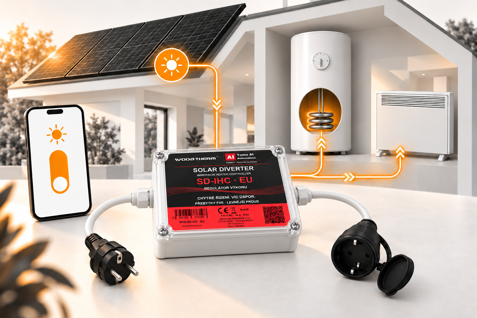 WodaTherm™ SD-IHC mit PV-Anlage, Warmwasserspeicher und Elektroheizung — Anwendungsillustration